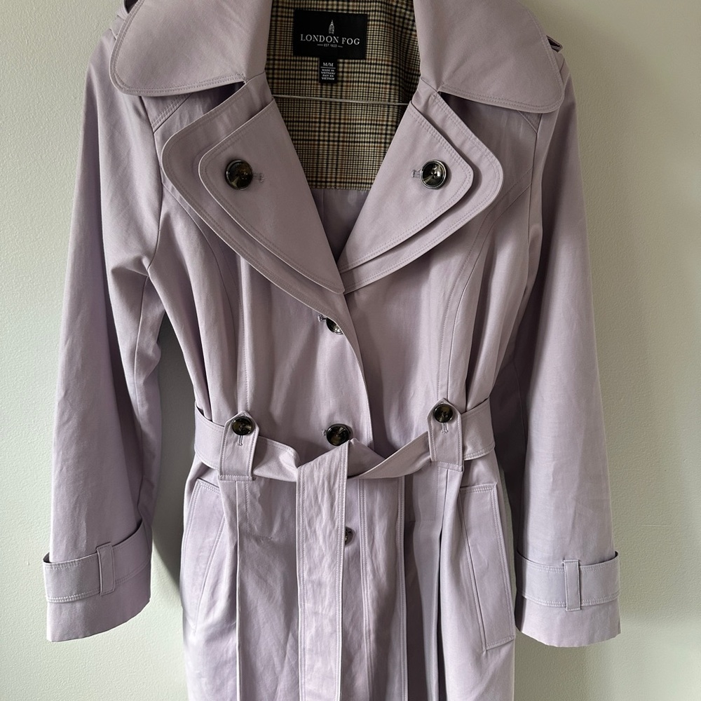 London Fog Lavender Double-Breasted Trench Coat